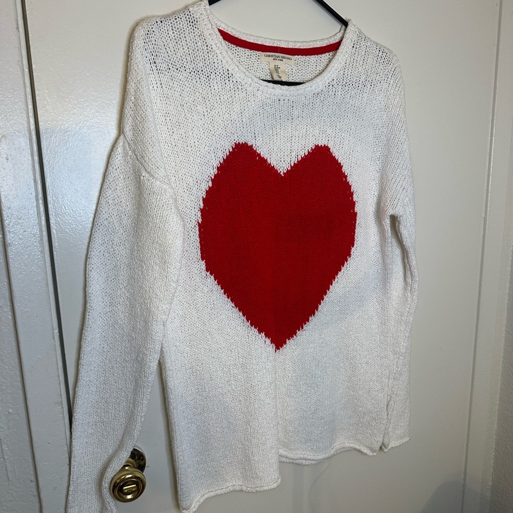 Christian Siriano White Sweater with Red Heart